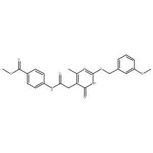 Methyl 4-(2-(2-((3-methoxybenzyl)thio)-4-methyl-6-oxo-1,6-dihydropyrimidin-5-yl)acetamido)benzoate结构式