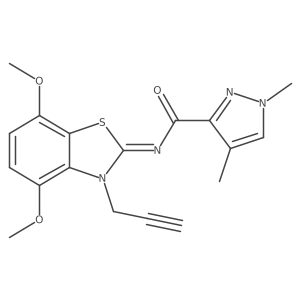 (E)-N-(4,7-dimethoxy-3-(prop-2-yn-1-yl)benzo[d]thiazol-2(3H)-ylidene)-1,4-dimethyl-1H-pyrazole-3-carboxamide结构式
