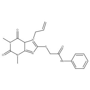 2-[(1,3-dimethyl-2,6-dioxo-7-prop-2-enyl-5H-purin-7-ium-8-yl)sulfanyl]-N-phenylacetamide Structure