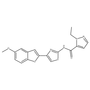 1-ethyl-N-(4-(5-methoxybenzofuran-2-yl)thiazol-2-yl)-1H-pyrazole-5-carboxamide结构式