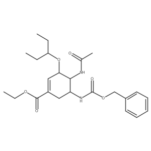 1-Cyclohexene-1-carboxylic acid, 4-(acetylamino)-3-(1-ethylpropoxy)-5-[[(phenylmethoxy)carbonyl]amino]-, ethyl ester, (3R,4R,5S)-结构式