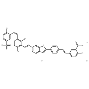 Cuprate(2-), (5-((4-(5-((2,6-dihydroxy-3-((2-hydroxy-5-sulfophenyl)azo)phenyl)azo)-1H-benzimidazol-2-yl)phenyl)azo)-2-hydroxybenzoato(4-))-, disodium Structure