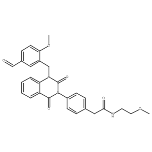 2-(4-(1-(5-formyl-2-methoxybenzyl)-2,4-dioxo-1,2-dihydroquinazolin-3(4H)-yl)phenyl)-N-(2-methoxyethyl)acetamide Structure