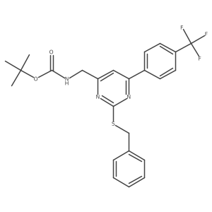 [2-Benzylsulfanyl-6-(4-trifluoromethyl-phenyl)-pyrimidin-4-ylmethyl]-carbamic acid tert-butyl ester结构式