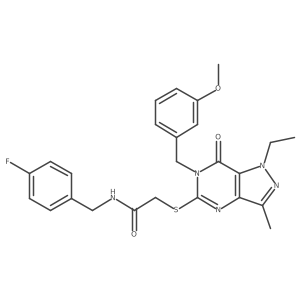2-((1-ethyl-6-(3-methoxybenzyl)-3-methyl-7-oxo-6,7-dihydro-1H-pyrazolo[4,3-d]pyrimidin-5-yl)thio)-N-(4-fluorobenzyl)acetamide结构式