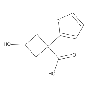 3-Hydroxy-1-(thiophen-2-yl)cyclobutane-1-carboxylic acid结构式