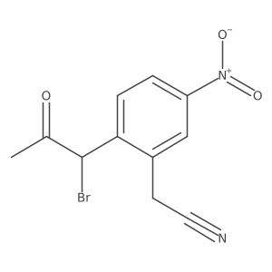 CC(=O)C(Br)c1ccc([N+](=O)[O-])cc1CC#N结构式