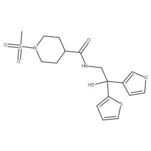 N-(2-(furan-3-yl)-2-hydroxy-2-(thiophen-2-yl)ethyl)-1-(methylsulfonyl)piperidine-4-carboxamide结构式