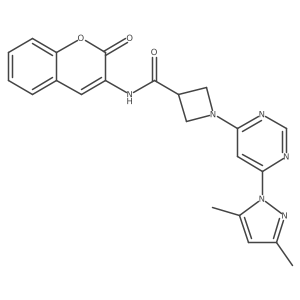 1-(6-(3,5-dimethyl-1H-pyrazol-1-yl)pyrimidin-4-yl)-N-(2-oxo-2H-chromen-3-yl)azetidine-3-carboxamide结构式