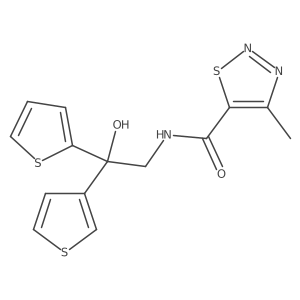 N-(2-hydroxy-2-(thiophen-2-yl)-2-(thiophen-3-yl)ethyl)-4-methyl-1,2,3-thiadiazole-5-carboxamide结构式
