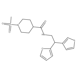 N-[2-(furan-2-yl)-2-(thiophen-3-yl)ethyl]-1-methanesulfonylpiperidine-4-carboxamide结构式