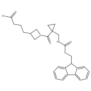 4-(1-{1-[({[(9H-fluoren-9-yl)methoxy]carbonyl}amino)methyl]cyclopropanecarbonyl}azetidin-3-yl)butanoic acid结构式