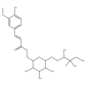 I(2)-D-Glucopyranoside, 2,3,4-trihydroxy-3-methylbutyl, 6-[(2E)-3-(4-hydroxy-3-methoxyphenyl)-2-propenoate] Structure