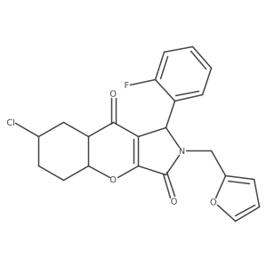 7-chloro-1-(2-fluorophenyl)-2-(furan-2-ylmethyl)-4a,5,6,7,8,8a-hexahydro-1H-chromeno[2,3-c]pyrrole-3,9-dione结构式