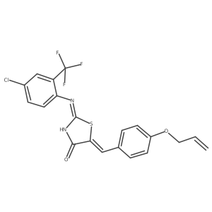 (5Z)-2-{[4-chloro-2-(trifluoromethyl)phenyl]amino}-5-[4-(prop-2-en-1-yloxy)benzylidene]-1,3-thiazol-4(5H)-one结构式