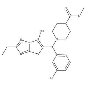 Methyl 1-((3-chlorophenyl)(2-ethyl-6-hydroxythiazolo[3,2-b][1,2,4]triazol-5-yl)methyl)piperidine-4-carboxylate结构式