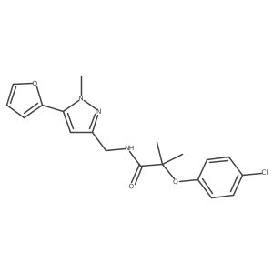 2-(4-chlorophenoxy)-N-((5-(furan-2-yl)-1-methyl-1H-pyrazol-3-yl)methyl)-2-methylpropanamide结构式