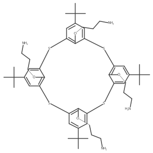 3,3',3'',3'''-((15,35,55,75-Tetra-tert-butyl-2,4,6,8-tetrathia-1,3,5,7(1,3)-tetrabenzenacyclooctaphane-12,32,52,72-tetrayl)tetrakis(oxy))tetrakis(propan-1-amine),stereoisomer结构式