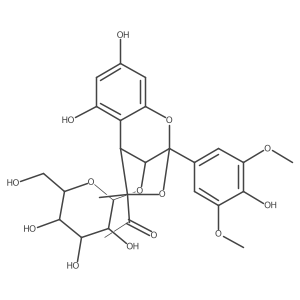1-[(2S,5S,10R)-10-(I(2)-D-Glucopyranosyloxy)-4,5-dihydro-6,8-dihydroxy-2-(4-hydroxy-3,5-dimethoxyphenyl)-4-methyl-2,5-methano-1,3-benzodioxepin-4-yl]ethanone Structure