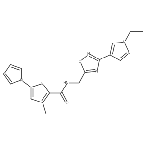 N-((3-(1-ethyl-1H-pyrazol-4-yl)-1,2,4-oxadiazol-5-yl)methyl)-4-methyl-2-(1H-pyrrol-1-yl)thiazole-5-carboxamide Structure
