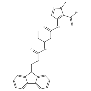 4-[(3R)-3-({[(9H-fluoren-9-yl)methoxy]carbonyl}amino)pentanamido]-1-methyl-1H-pyrazole-5-carboxylic acid结构式