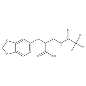 2-[(1,3-Dioxaindan-5-yl)methyl]-3-(2,2,2-trifluoroacetamido)propanoic acid结构式