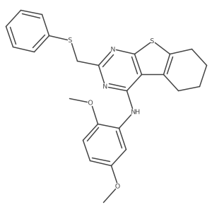 N-(2,5-dimethoxyphenyl)-5-[(phenylsulfanyl)methyl]-8-thia-4,6-diazatricyclo[7.4.0.0^{2,7}]trideca-1(9),2,4,6-tetraen-3-amine结构式