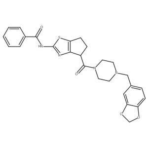 N-(4-(4-(benzo[d][1,3]dioxol-5-ylmethyl)piperazine-1-carbonyl)-5,6-dihydro-4H-cyclopenta[d]thiazol-2-yl)benzamide Structure