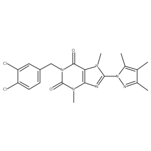1-(3,4-dichlorobenzyl)-3,7-dimethyl-8-(3,4,5-trimethyl-1H-pyrazol-1-yl)-1H-purine-2,6(3H,7H)-dione结构式