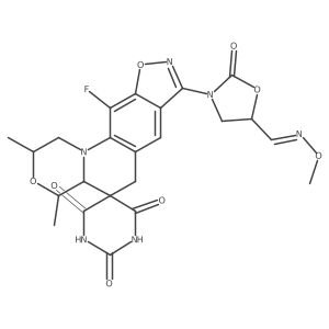 5-Oxazolidinecarboxaldehyde, 3-[(2R,4S,4aS)-11-fluoro-1,1a(2),2,3a(2),4a(2),4,4a,6a(2)-octahydro-2,4-dimethyl-2a(2),4a(2),6a(2)-trioxospiro[isoxazolo[4,5-g][1,4]oxazino[4,3-a]quinoline-5(6H),5a(2)(2a(2)H)-pyrimidin]-8-yl]-2-oxo-, 5-(O-methyloxime), [C(E),5R]-结构式