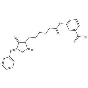 (E)-3-(6-(5-benzylidene-2-oxo-4-thioxothiazolidin-3-yl)hexanamido)benzoic acid Structure