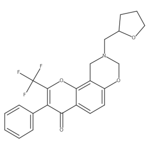 3-phenyl-9-((tetrahydrofuran-2-yl)methyl)-2-(trifluoromethyl)-9,10-dihydrochromeno[8,7-e][1,3]oxazin-4(8H)-one结构式