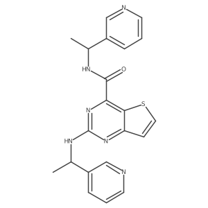 N-(1-(pyridin-3-yl)ethyl)-2-((1-(pyridin-3-yl)ethyl)amino)thieno[3,2-d]pyrimidine-4-carboxamide结构式