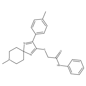2-((8-methyl-3-(p-tolyl)-1,4,8-triazaspiro[4.5]deca-1,3-dien-2-yl)thio)-N-phenylacetamide结构式