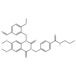 4-((1-(5-formyl-2-methoxybenzyl)-6,7-dimethoxy-2,4-dioxo-1,2-dihydroquinazolin-3(4H)-yl)methyl)-N-propylbenzamide Structure