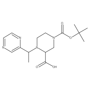 4-(Tert-butoxycarbonyl)-1-(1-(pyrazin-2-yl)ethyl)piperazine-2-carboxylic acid Structure
