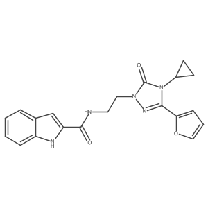 N-(2-(4-cyclopropyl-3-(furan-2-yl)-5-oxo-4,5-dihydro-1H-1,2,4-triazol-1-yl)ethyl)-1H-indole-2-carboxamide结构式