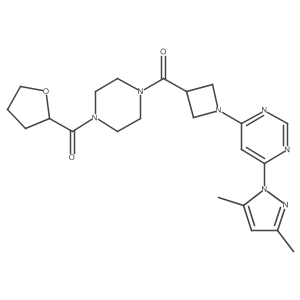 (1-(6-(3,5-dimethyl-1H-pyrazol-1-yl)pyrimidin-4-yl)azetidin-3-yl)(4-(tetrahydrofuran-2-carbonyl)piperazin-1-yl)methanone结构式