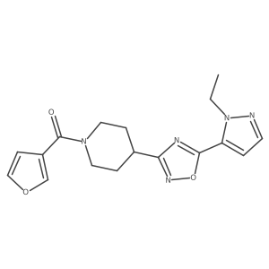 (4-(5-(1-ethyl-1H-pyrazol-5-yl)-1,2,4-oxadiazol-3-yl)piperidin-1-yl)(furan-3-yl)methanone结构式