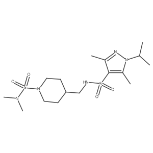 4-((1-isopropyl-3,5-dimethyl-1H-pyrazole-4-sulfonamido)methyl)-N,N-dimethylpiperidine-1-sulfonamide结构式