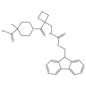 1-{1-[({[(9H-fluoren-9-yl)methoxy]carbonyl}amino)methyl]cyclobutanecarbonyl}-4-methylpiperidine-4-carboxylic acid结构式