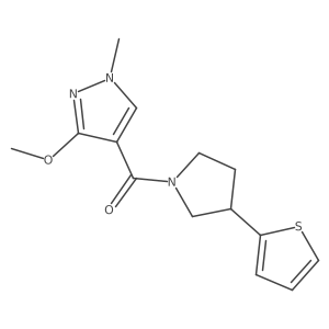 (3-methoxy-1-methyl-1H-pyrazol-4-yl)(3-(thiophen-2-yl)pyrrolidin-1-yl)methanone结构式