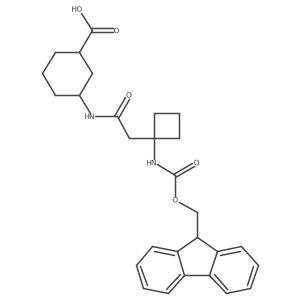 rac-(1R,3S)-3-{2-[1-({[(9H-fluoren-9-yl)methoxy]carbonyl}amino)cyclobutyl]acetamido}cyclohexane-1-carboxylic acid结构式