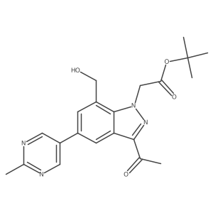 tert-butyl 2-(3-acetyl-7-(hydroxymethyl)-5-(2-methylpyrimidin-5-yl)-1H-indazol-1-yl)acetate结构式
