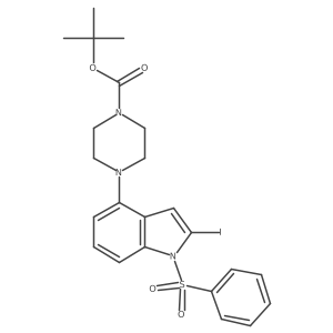 1-Piperazinecarboxylic acid,4-[2-iodo-1-(phenylsulfonyl)-1h-indol-4-yl]-,1,1-dimethylethyl ester结构式