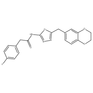 N-(5-((2,3-dihydrobenzo[b][1,4]dioxin-6-yl)methyl)-1,3,4-oxadiazol-2-yl)-2-(4-fluorophenyl)acetamide结构式