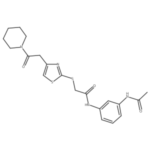 N-(3-acetamidophenyl)-2-((4-(2-oxo-2-(piperidin-1-yl)ethyl)thiazol-2-yl)thio)acetamide结构式