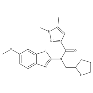 N-(6-methoxybenzo[d]thiazol-2-yl)-1,5-dimethyl-N-((tetrahydrofuran-2-yl)methyl)-1H-pyrazole-3-carboxamide结构式