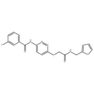 3-fluoro-N-(6-((2-((furan-2-ylmethyl)amino)-2-oxoethyl)thio)pyridazin-3-yl)benzamide结构式