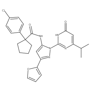 1-(4-chlorophenyl)-N-(3-(furan-2-yl)-1-(4-isopropyl-6-oxo-1,6-dihydropyrimidin-2-yl)-1H-pyrazol-5-yl)cyclopentanecarboxamide结构式